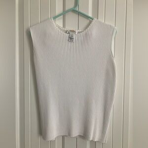 Vintage Talbots Petites Womens Sweater Vest Ribbed Supima Cotton Plus 1X White